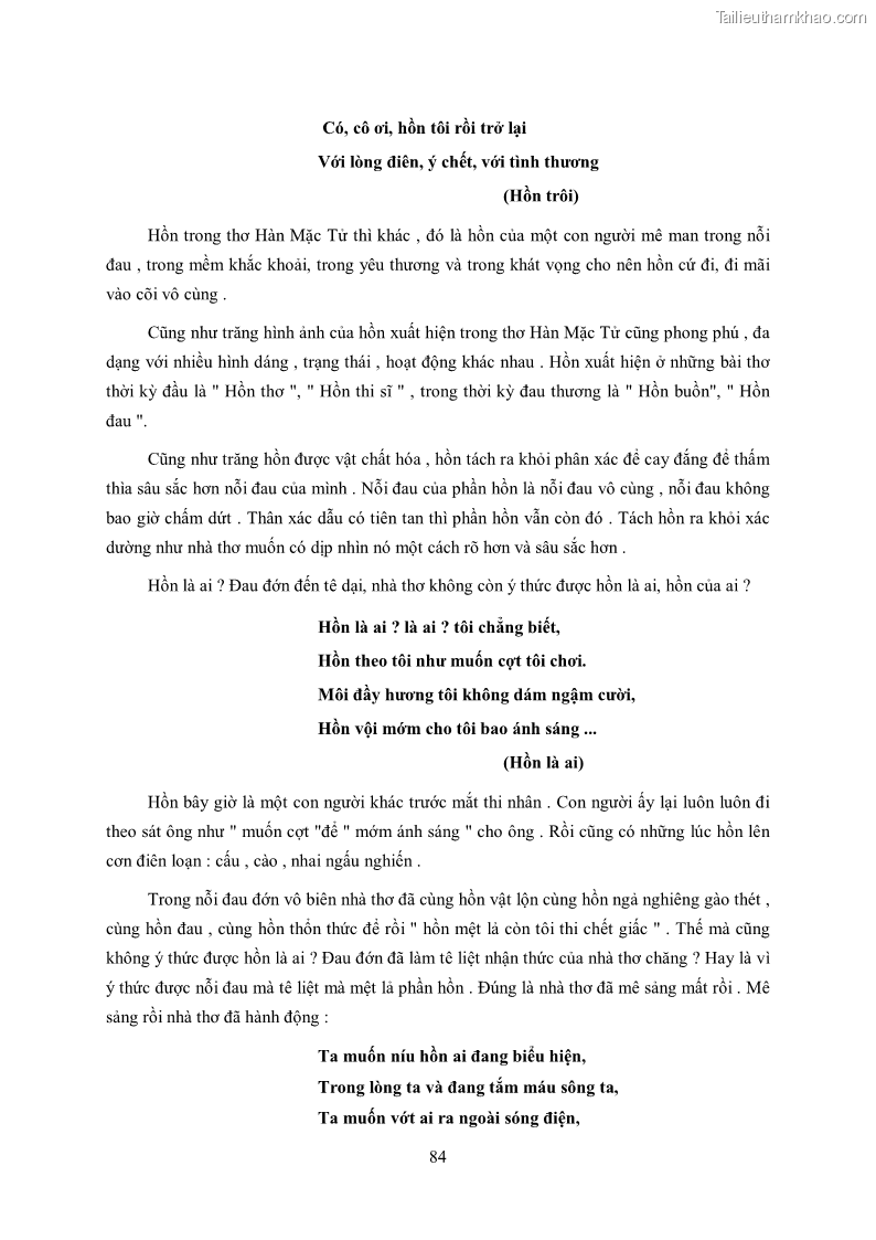 Luận văn thạc sĩ khoa học ngữ văn Tìm hiểu nghệ thuật thơ Hàn Mặc Tử - 8 Trang 85