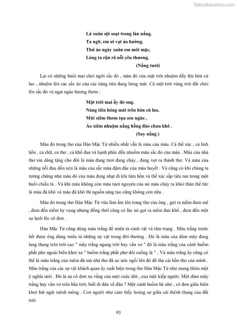 Luận văn thạc sĩ khoa học ngữ văn Tìm hiểu nghệ thuật thơ Hàn Mặc Tử - 8 Trang 94