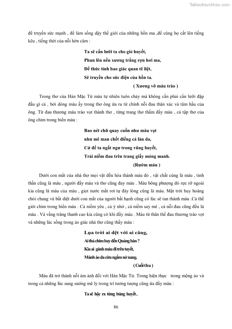 Luận văn thạc sĩ khoa học ngữ văn Tìm hiểu nghệ thuật thơ Hàn Mặc Tử - 8 Trang 87