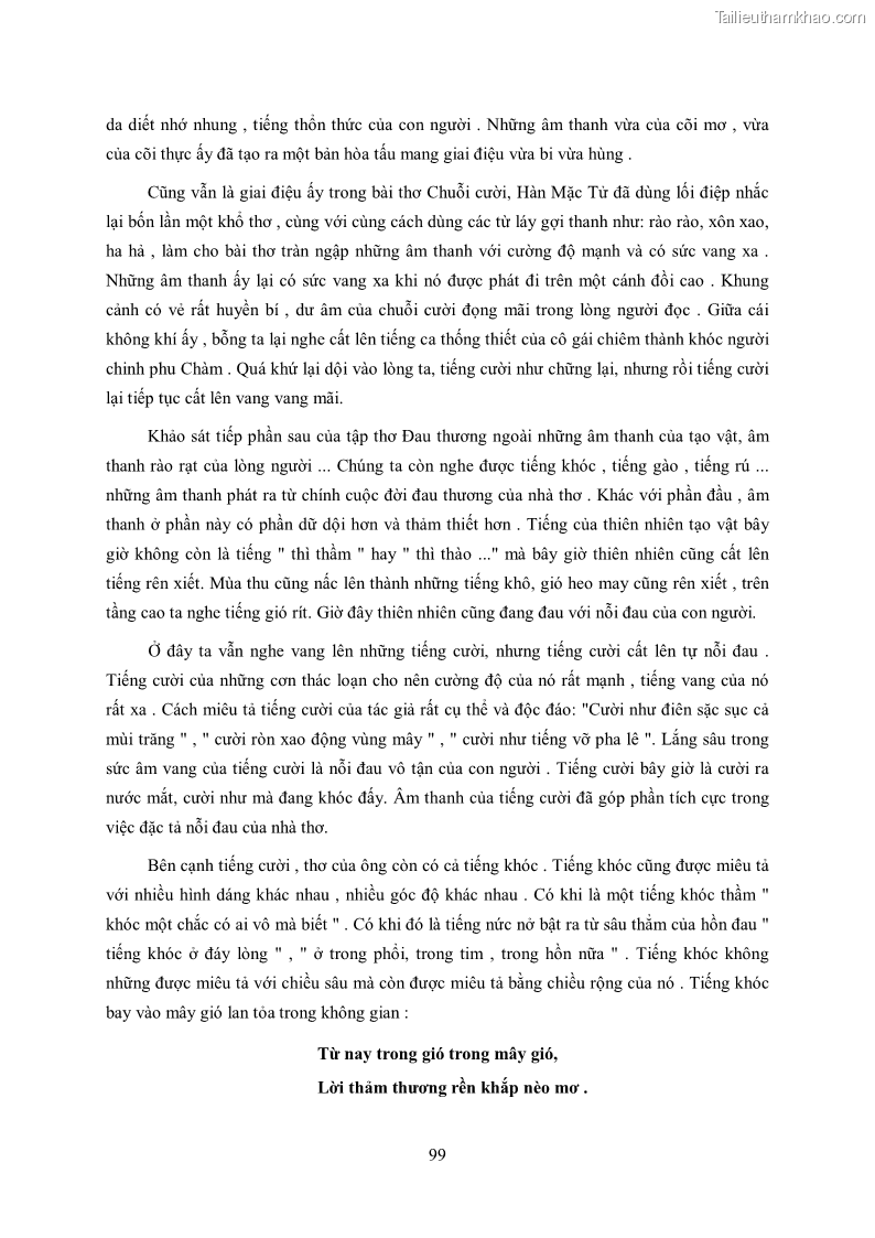 Luận văn thạc sĩ khoa học ngữ văn Tìm hiểu nghệ thuật thơ Hàn Mặc Tử - 9 Trang 100