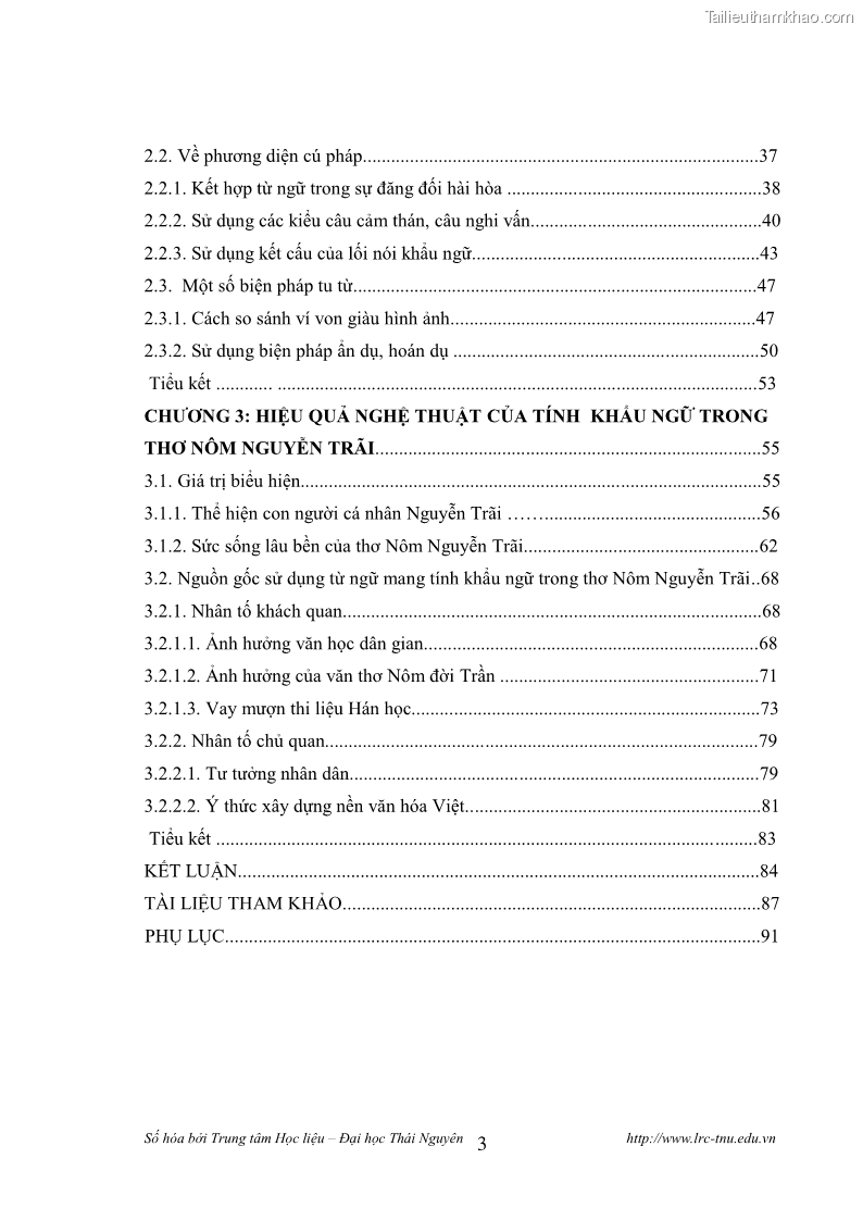 Luận văn thạc sĩ khoa học ngữ văn Tính khẩu ngữ trong thơ Nôm Nguyễn Trãi - 1 Trang 3