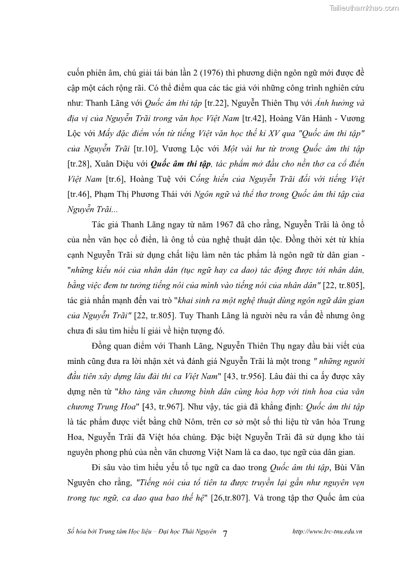 Luận văn thạc sĩ khoa học ngữ văn Tính khẩu ngữ trong thơ Nôm Nguyễn Trãi - 1 Trang 7