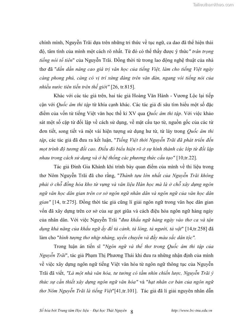 Luận văn thạc sĩ khoa học ngữ văn Tính khẩu ngữ trong thơ Nôm Nguyễn Trãi - 1 Trang 8