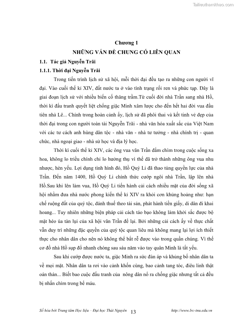 Luận văn thạc sĩ khoa học ngữ văn Tính khẩu ngữ trong thơ Nôm Nguyễn Trãi - 2 Trang 13