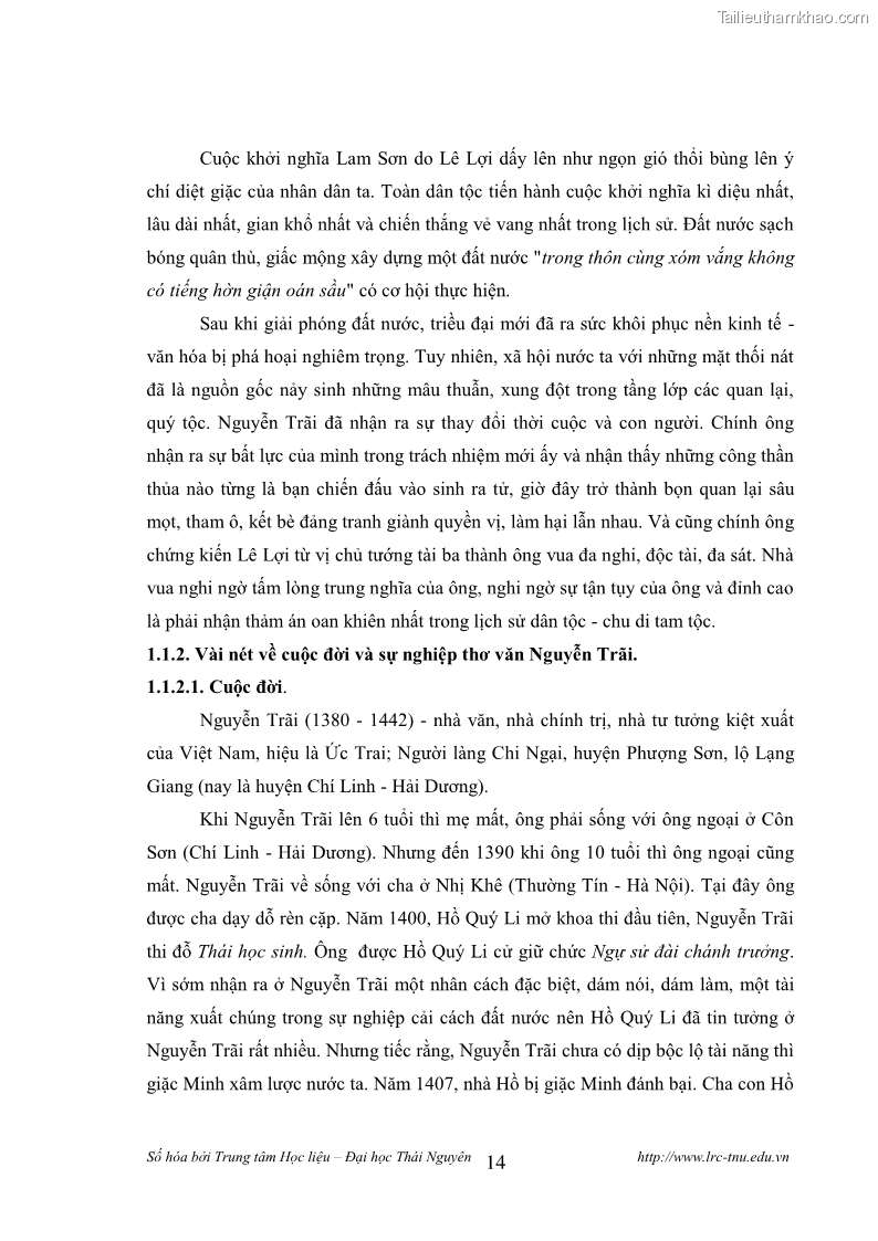 Luận văn thạc sĩ khoa học ngữ văn Tính khẩu ngữ trong thơ Nôm Nguyễn Trãi - 2 Trang 14