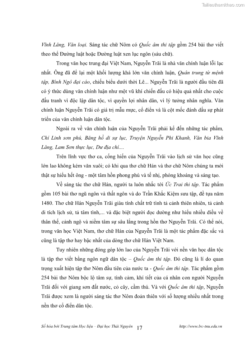 Luận văn thạc sĩ khoa học ngữ văn Tính khẩu ngữ trong thơ Nôm Nguyễn Trãi - 2 Trang 17