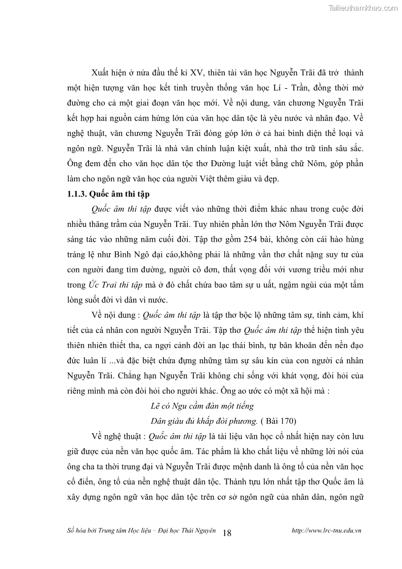 Luận văn thạc sĩ khoa học ngữ văn Tính khẩu ngữ trong thơ Nôm Nguyễn Trãi - 2 Trang 18