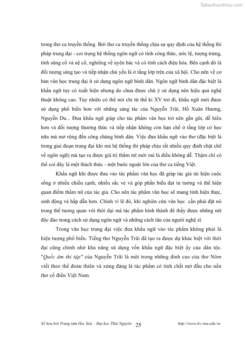 Luận văn thạc sĩ khoa học ngữ văn Tính khẩu ngữ trong thơ Nôm Nguyễn Trãi - 3 Trang 25