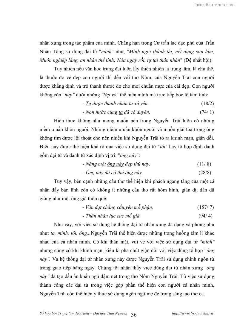Luận văn thạc sĩ khoa học ngữ văn Tính khẩu ngữ trong thơ Nôm Nguyễn Trãi - 3 Trang 36