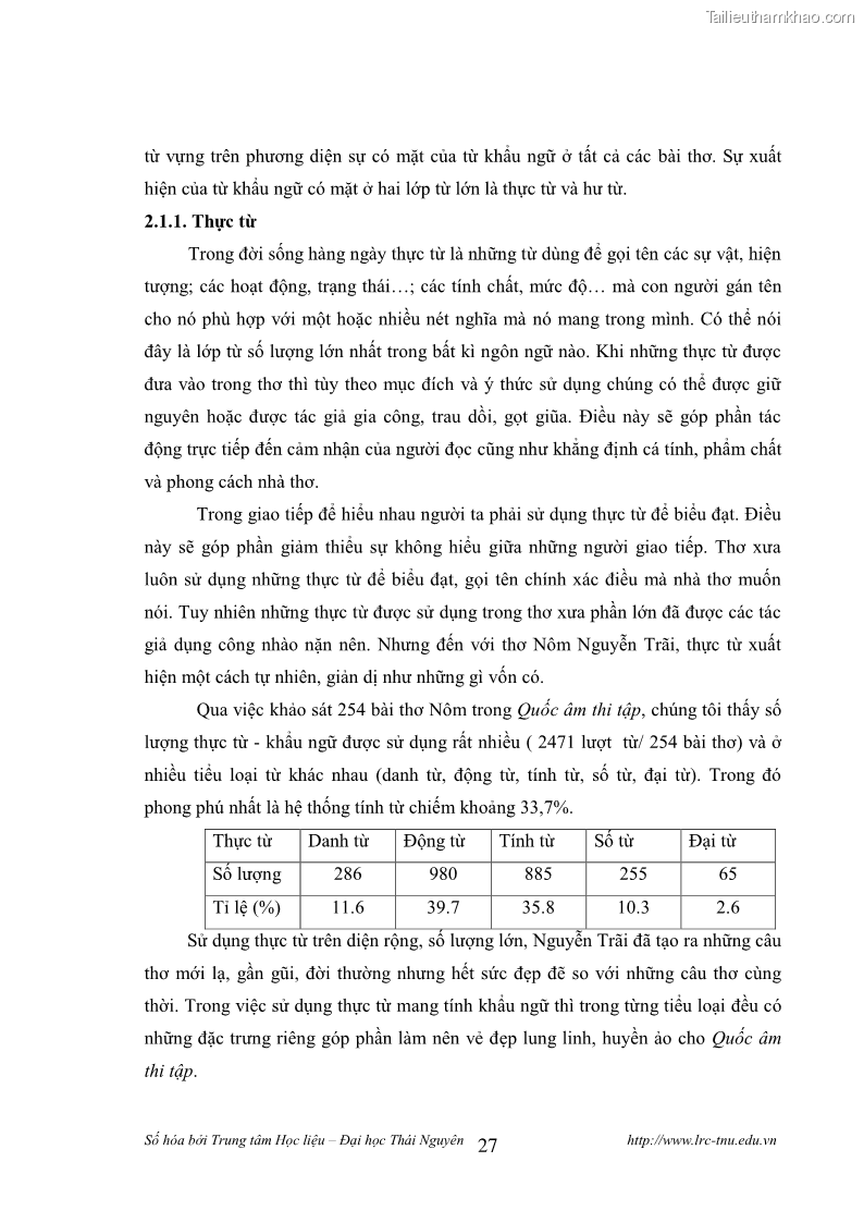 Luận văn thạc sĩ khoa học ngữ văn Tính khẩu ngữ trong thơ Nôm Nguyễn Trãi - 3 Trang 27