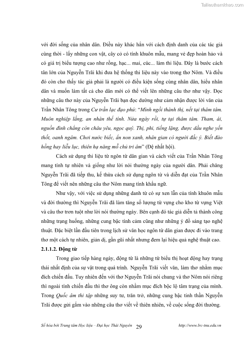 Luận văn thạc sĩ khoa học ngữ văn Tính khẩu ngữ trong thơ Nôm Nguyễn Trãi - 3 Trang 29