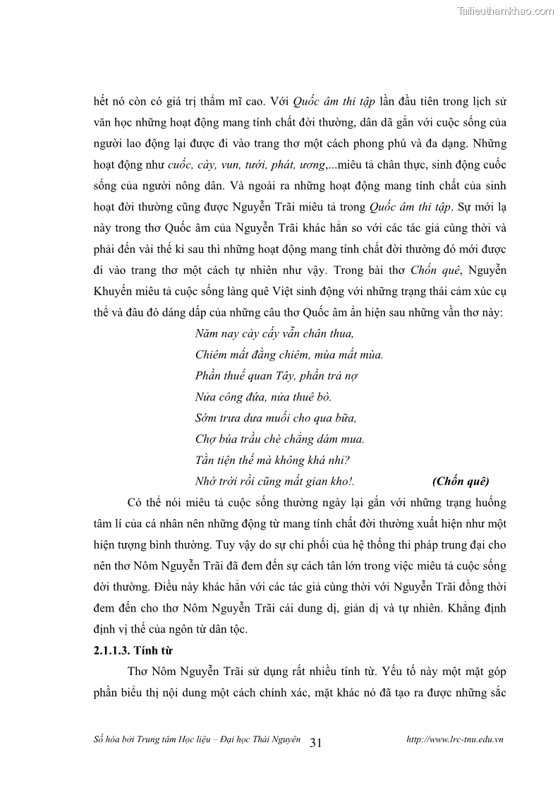 Luận văn thạc sĩ khoa học ngữ văn Tính khẩu ngữ trong thơ Nôm Nguyễn Trãi - 3 Trang 31