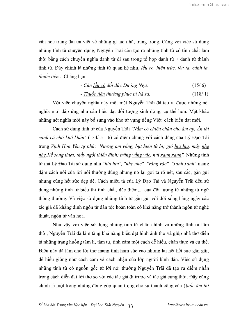 Luận văn thạc sĩ khoa học ngữ văn Tính khẩu ngữ trong thơ Nôm Nguyễn Trãi - 3 Trang 33