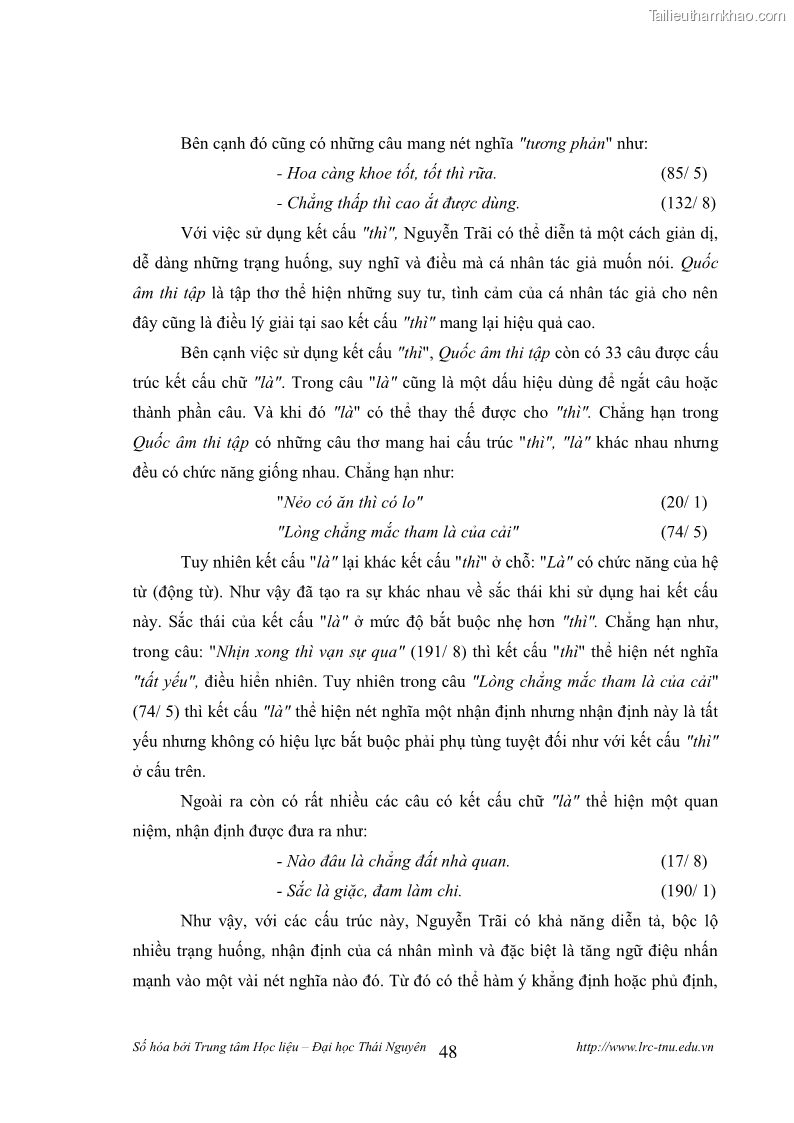 Luận văn thạc sĩ khoa học ngữ văn Tính khẩu ngữ trong thơ Nôm Nguyễn Trãi - 4 Trang 48