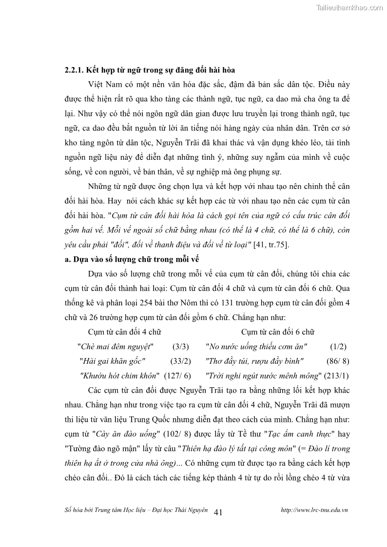 Luận văn thạc sĩ khoa học ngữ văn Tính khẩu ngữ trong thơ Nôm Nguyễn Trãi - 4 Trang 41