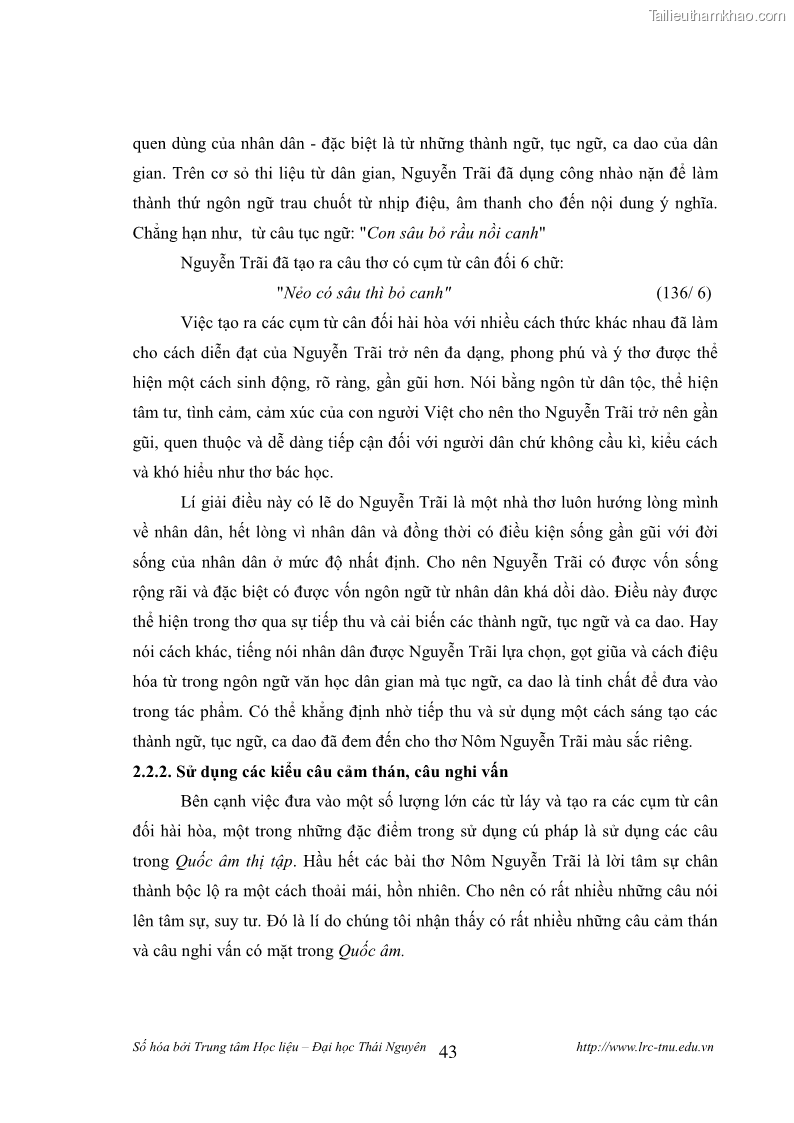 Luận văn thạc sĩ khoa học ngữ văn Tính khẩu ngữ trong thơ Nôm Nguyễn Trãi - 4 Trang 43