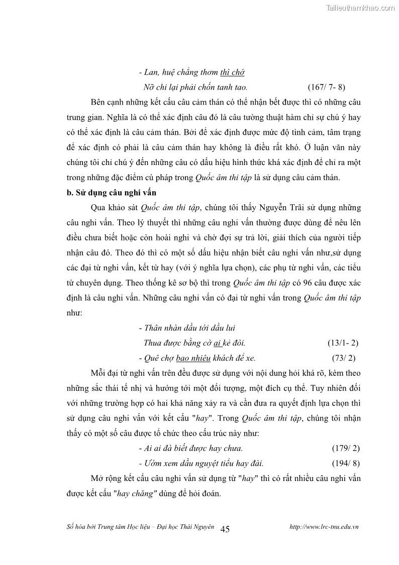 Luận văn thạc sĩ khoa học ngữ văn Tính khẩu ngữ trong thơ Nôm Nguyễn Trãi - 4 Trang 45