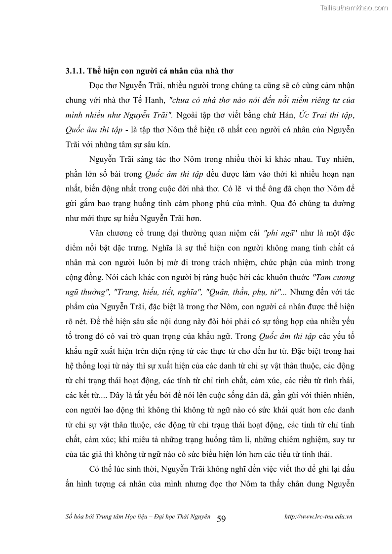 Luận văn thạc sĩ khoa học ngữ văn Tính khẩu ngữ trong thơ Nôm Nguyễn Trãi - 5 Trang 59