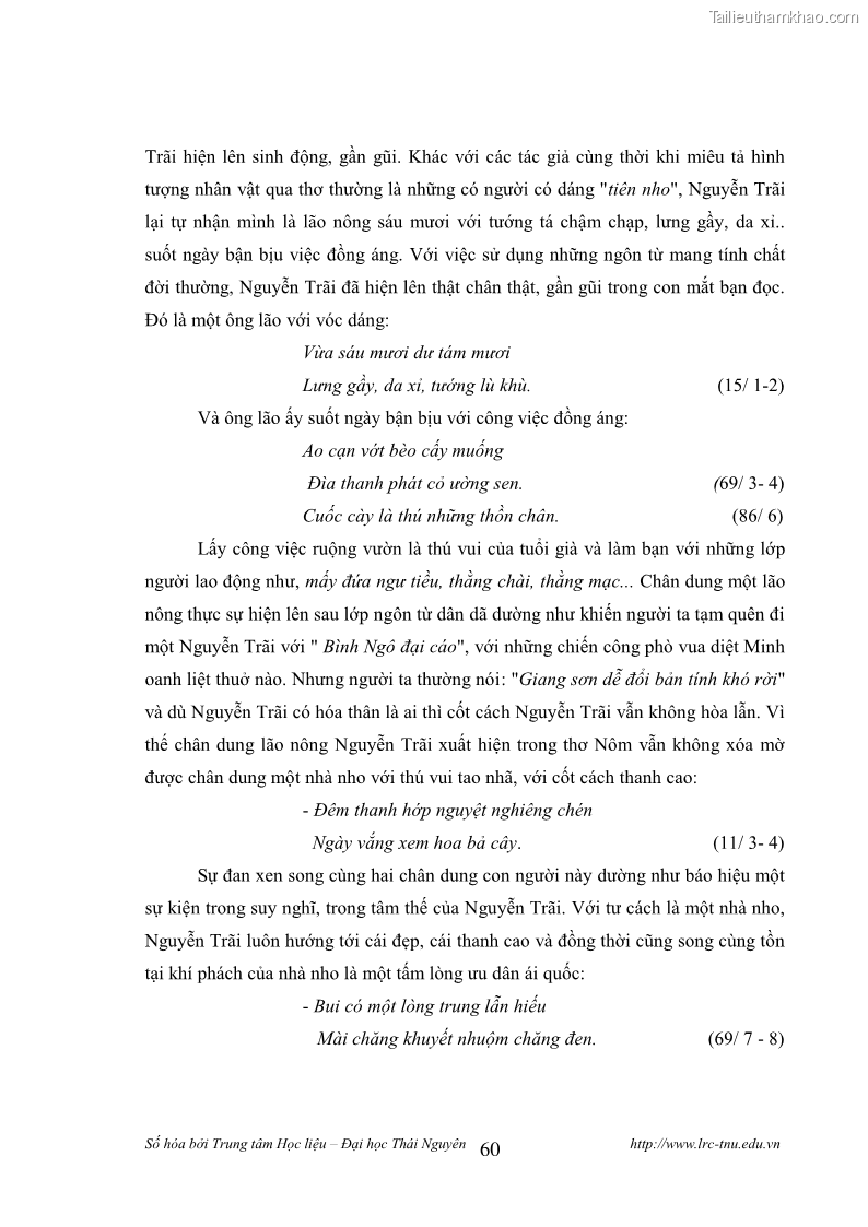 Luận văn thạc sĩ khoa học ngữ văn Tính khẩu ngữ trong thơ Nôm Nguyễn Trãi - 5 Trang 60
