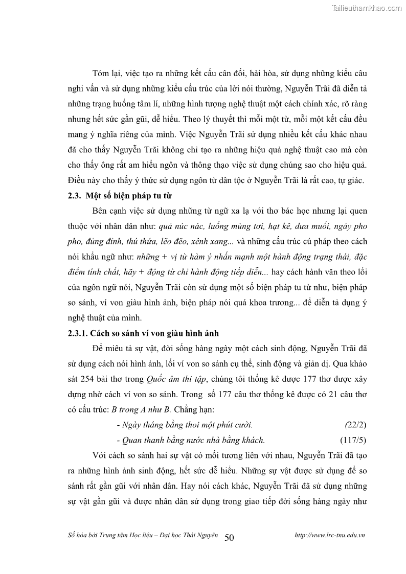 Luận văn thạc sĩ khoa học ngữ văn Tính khẩu ngữ trong thơ Nôm Nguyễn Trãi - 5 Trang 50