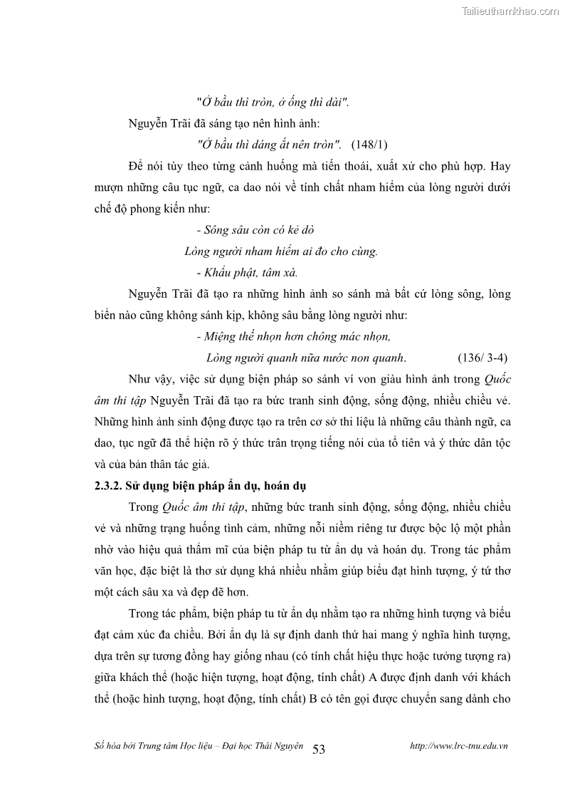 Luận văn thạc sĩ khoa học ngữ văn Tính khẩu ngữ trong thơ Nôm Nguyễn Trãi - 5 Trang 53