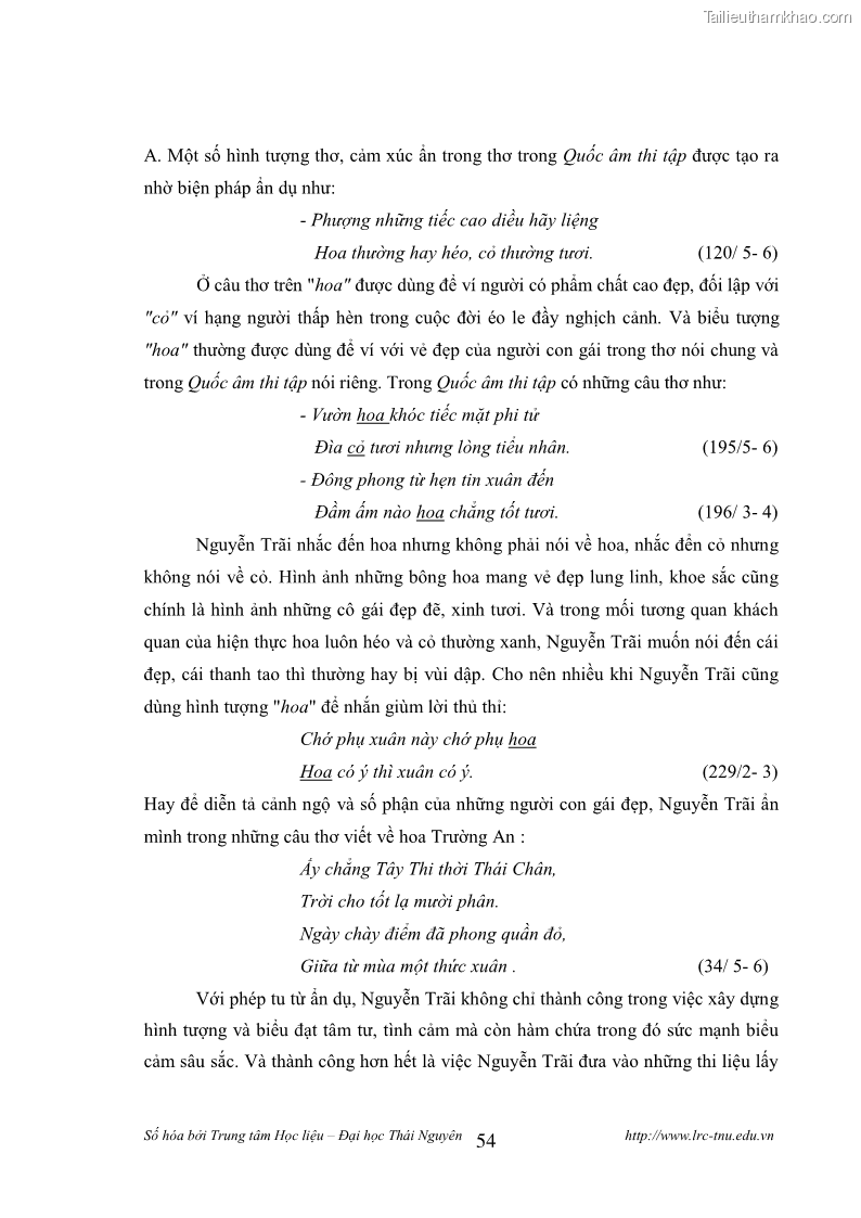 Luận văn thạc sĩ khoa học ngữ văn Tính khẩu ngữ trong thơ Nôm Nguyễn Trãi - 5 Trang 54
