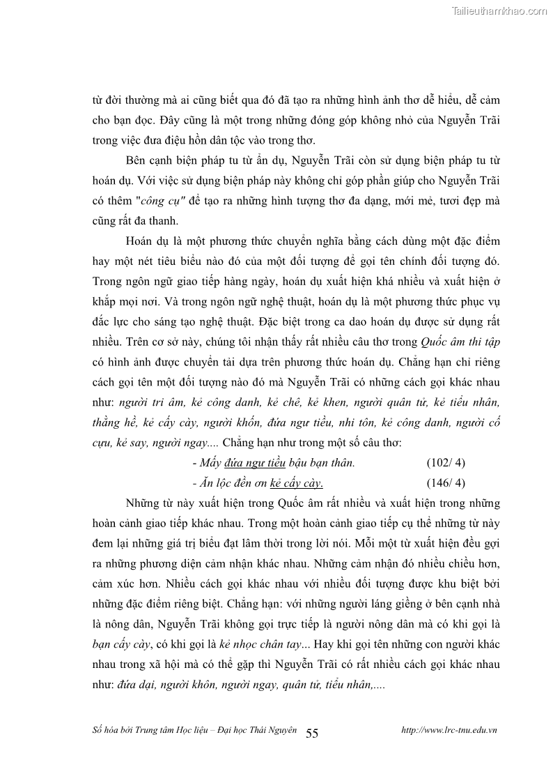 Luận văn thạc sĩ khoa học ngữ văn Tính khẩu ngữ trong thơ Nôm Nguyễn Trãi - 5 Trang 55