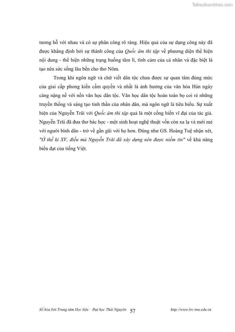Luận văn thạc sĩ khoa học ngữ văn Tính khẩu ngữ trong thơ Nôm Nguyễn Trãi - 5 Trang 57