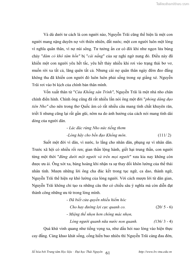 Luận văn thạc sĩ khoa học ngữ văn Tính khẩu ngữ trong thơ Nôm Nguyễn Trãi - 6 Trang 61