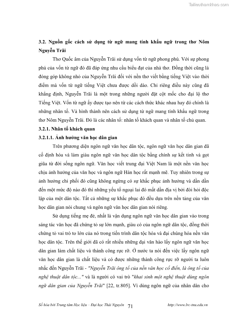 Luận văn thạc sĩ khoa học ngữ văn Tính khẩu ngữ trong thơ Nôm Nguyễn Trãi - 6 Trang 71