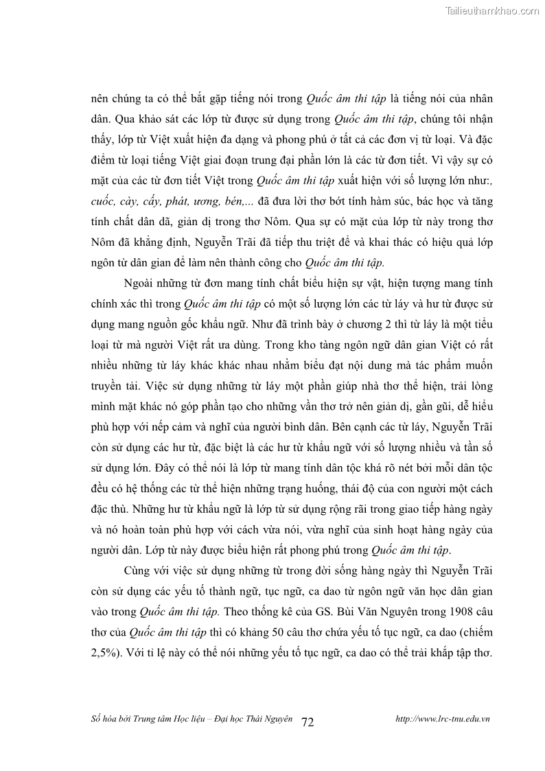 Luận văn thạc sĩ khoa học ngữ văn Tính khẩu ngữ trong thơ Nôm Nguyễn Trãi - 6 Trang 72
