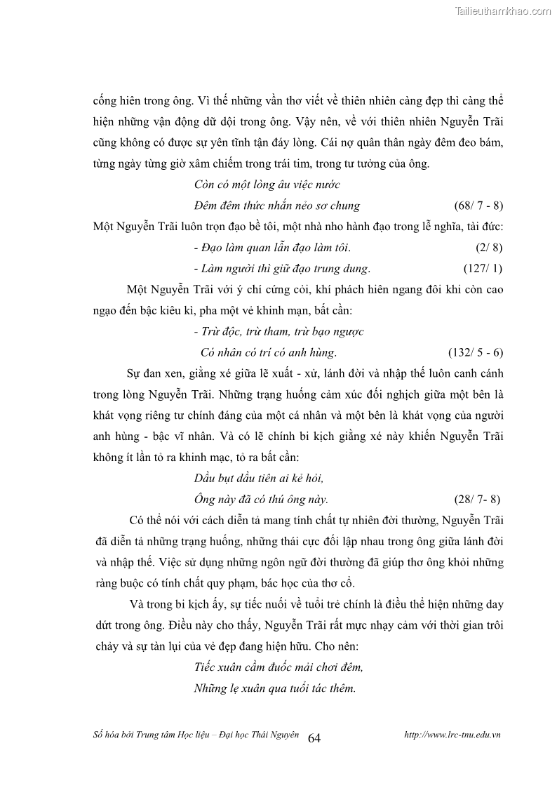 Luận văn thạc sĩ khoa học ngữ văn Tính khẩu ngữ trong thơ Nôm Nguyễn Trãi - 6 Trang 64