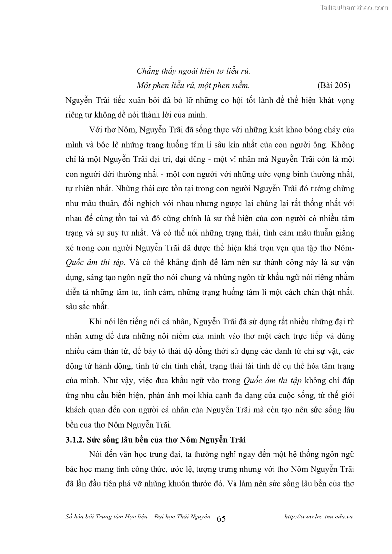 Luận văn thạc sĩ khoa học ngữ văn Tính khẩu ngữ trong thơ Nôm Nguyễn Trãi - 6 Trang 65