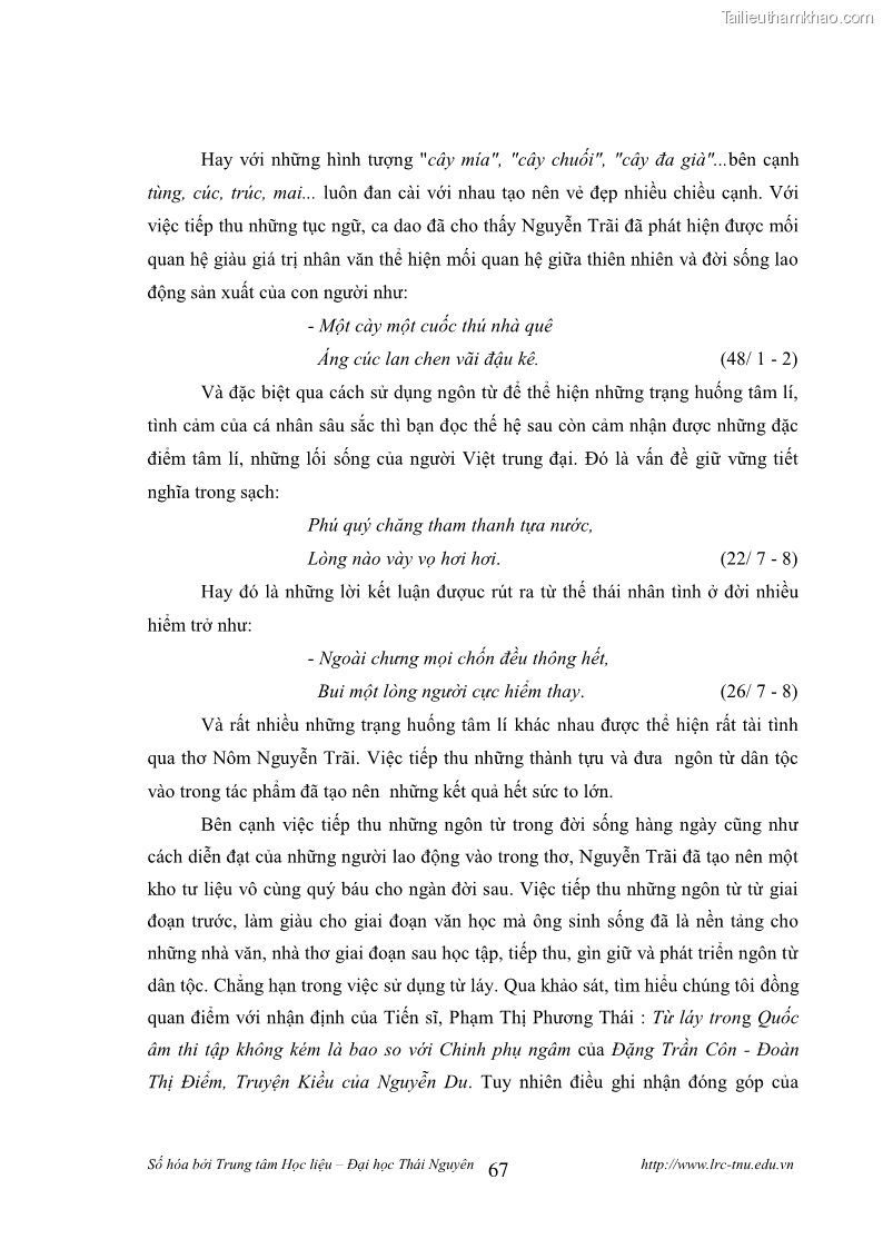 Luận văn thạc sĩ khoa học ngữ văn Tính khẩu ngữ trong thơ Nôm Nguyễn Trãi - 6 Trang 67