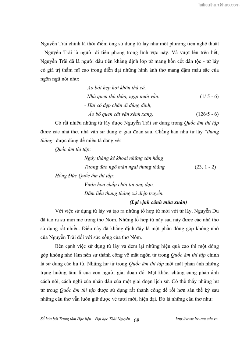 Luận văn thạc sĩ khoa học ngữ văn Tính khẩu ngữ trong thơ Nôm Nguyễn Trãi - 6 Trang 68