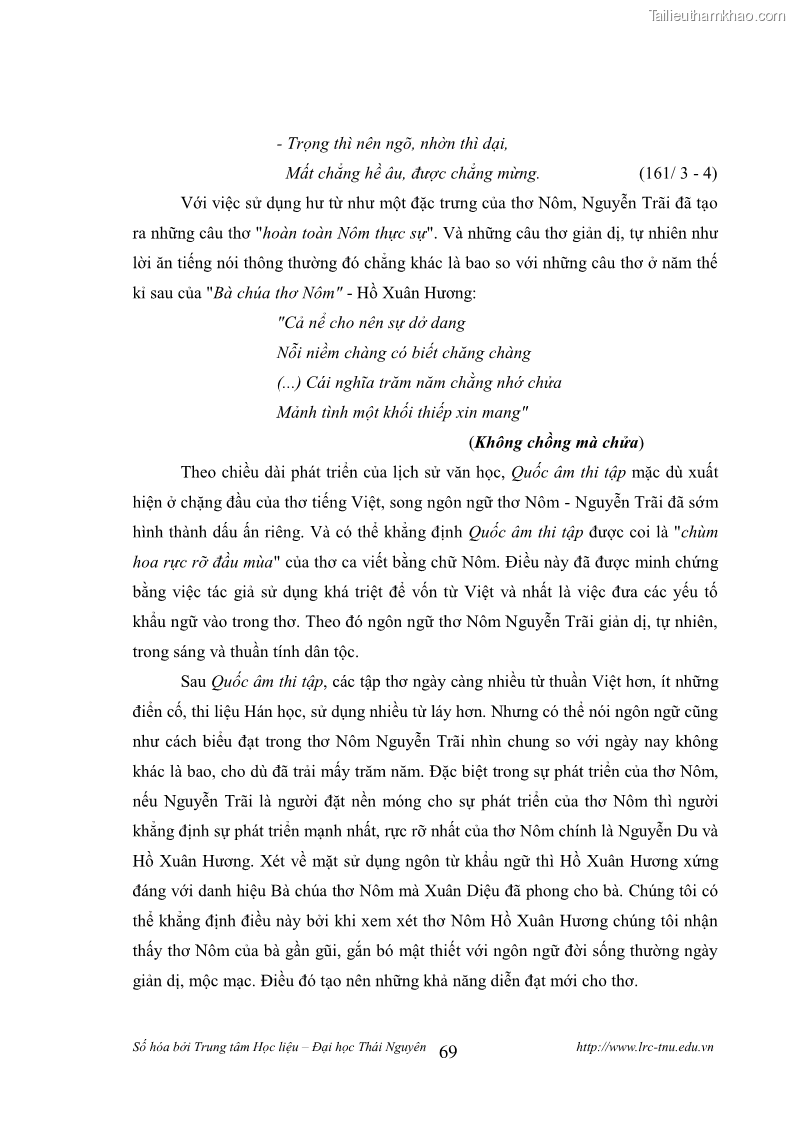 Luận văn thạc sĩ khoa học ngữ văn Tính khẩu ngữ trong thơ Nôm Nguyễn Trãi - 6 Trang 69