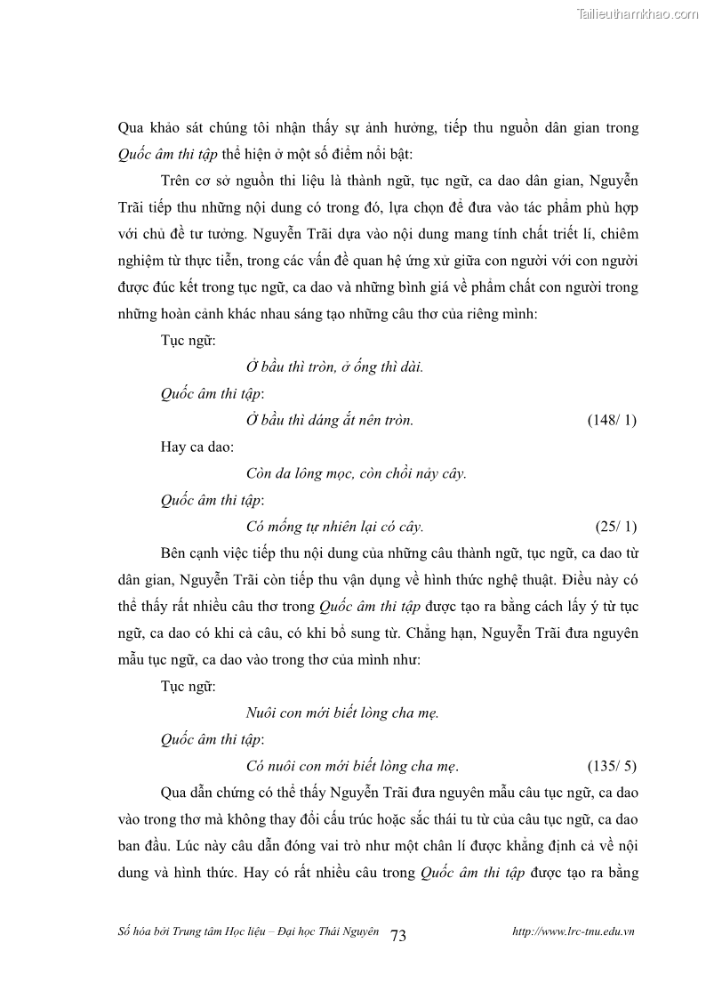 Luận văn thạc sĩ khoa học ngữ văn Tính khẩu ngữ trong thơ Nôm Nguyễn Trãi - 7 Trang 73