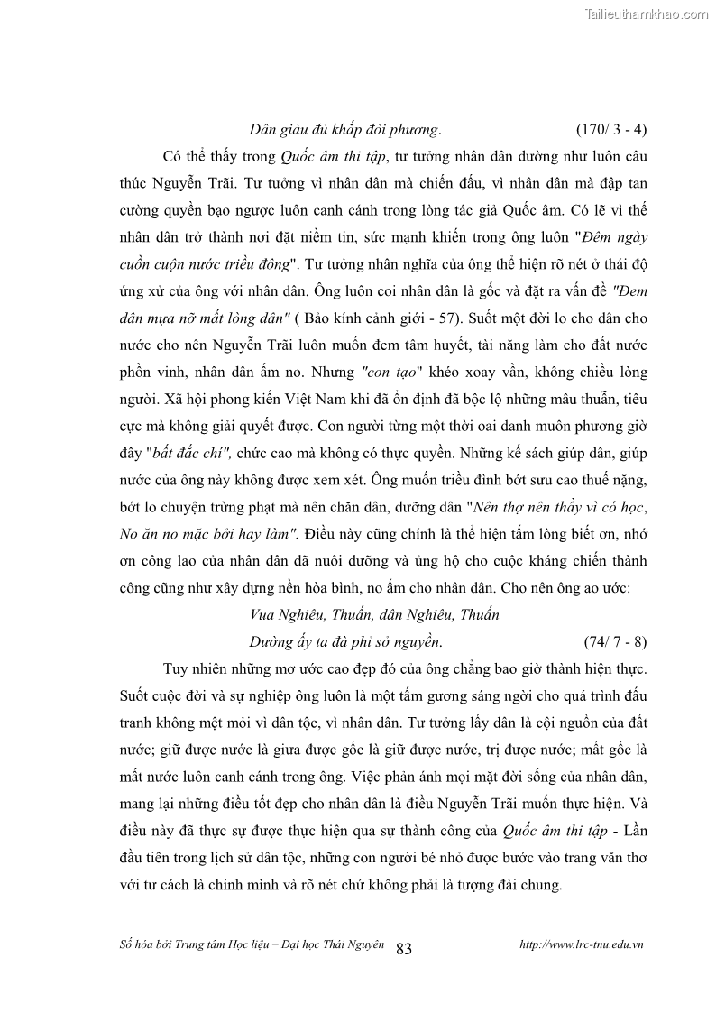 Luận văn thạc sĩ khoa học ngữ văn Tính khẩu ngữ trong thơ Nôm Nguyễn Trãi - 7 Trang 83
