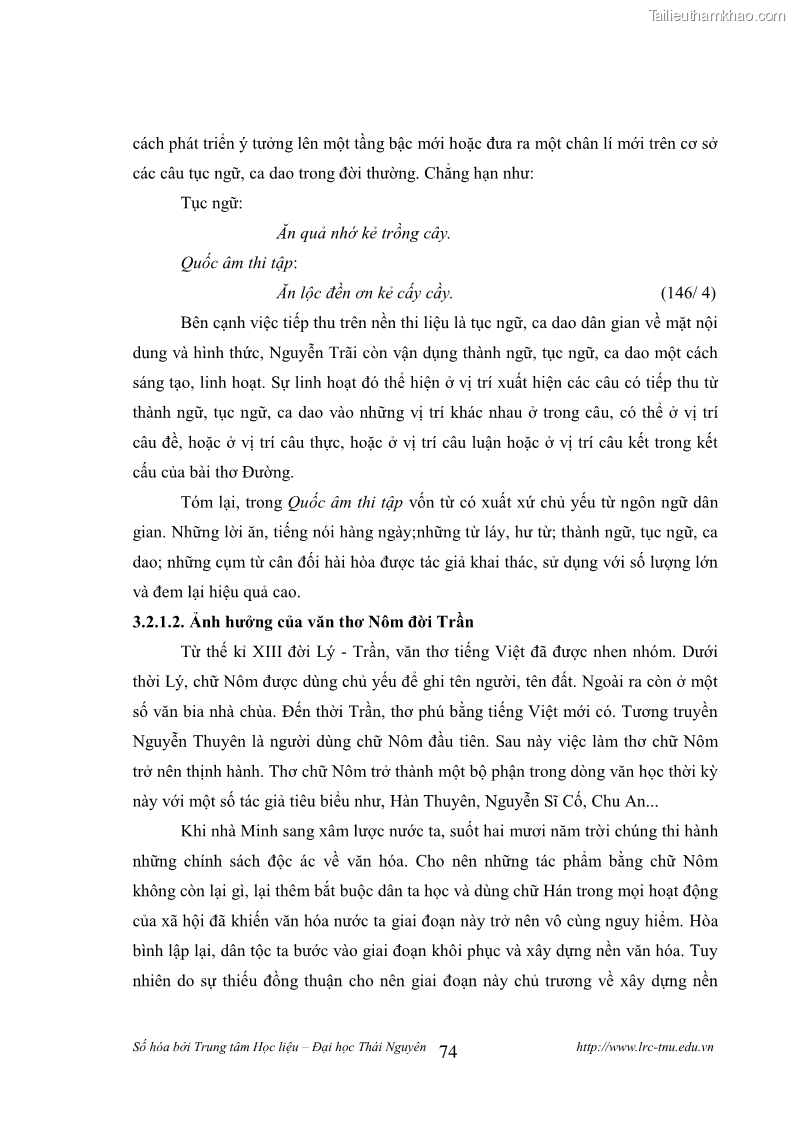 Luận văn thạc sĩ khoa học ngữ văn Tính khẩu ngữ trong thơ Nôm Nguyễn Trãi - 7 Trang 74