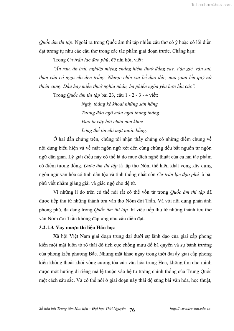 Luận văn thạc sĩ khoa học ngữ văn Tính khẩu ngữ trong thơ Nôm Nguyễn Trãi - 7 Trang 76