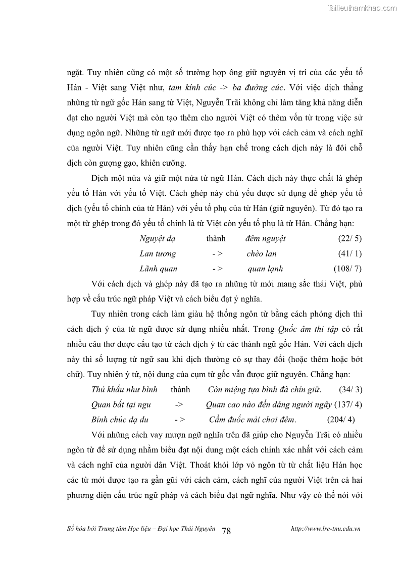 Luận văn thạc sĩ khoa học ngữ văn Tính khẩu ngữ trong thơ Nôm Nguyễn Trãi - 7 Trang 78
