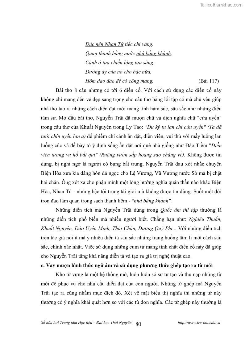 Luận văn thạc sĩ khoa học ngữ văn Tính khẩu ngữ trong thơ Nôm Nguyễn Trãi - 7 Trang 80
