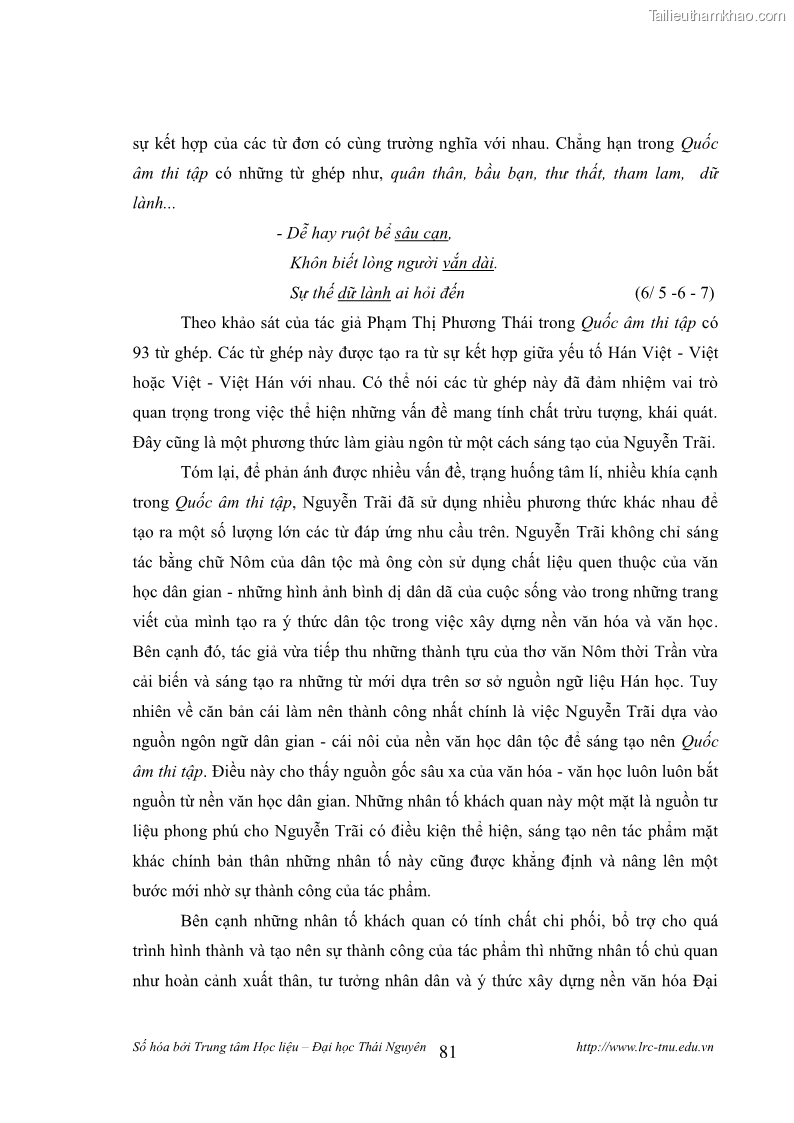 Luận văn thạc sĩ khoa học ngữ văn Tính khẩu ngữ trong thơ Nôm Nguyễn Trãi - 7 Trang 81