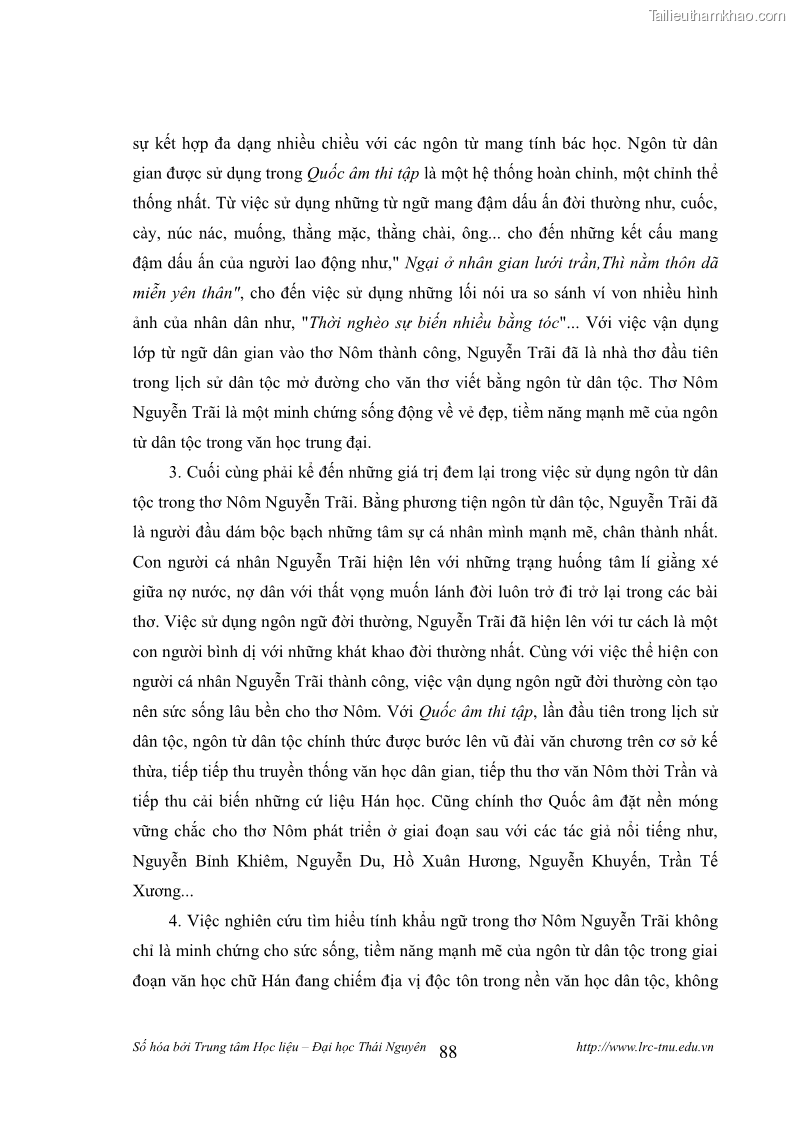 Luận văn thạc sĩ khoa học ngữ văn Tính khẩu ngữ trong thơ Nôm Nguyễn Trãi - 8 Trang 88