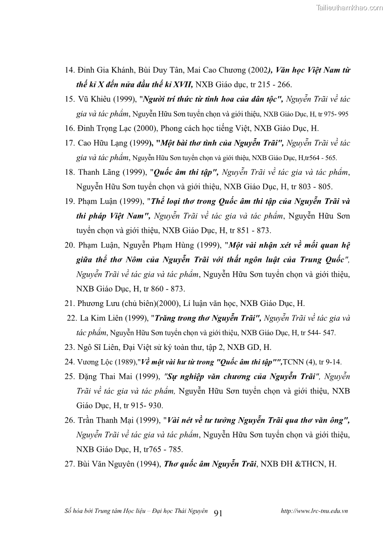 Luận văn thạc sĩ khoa học ngữ văn Tính khẩu ngữ trong thơ Nôm Nguyễn Trãi - 8 Trang 91