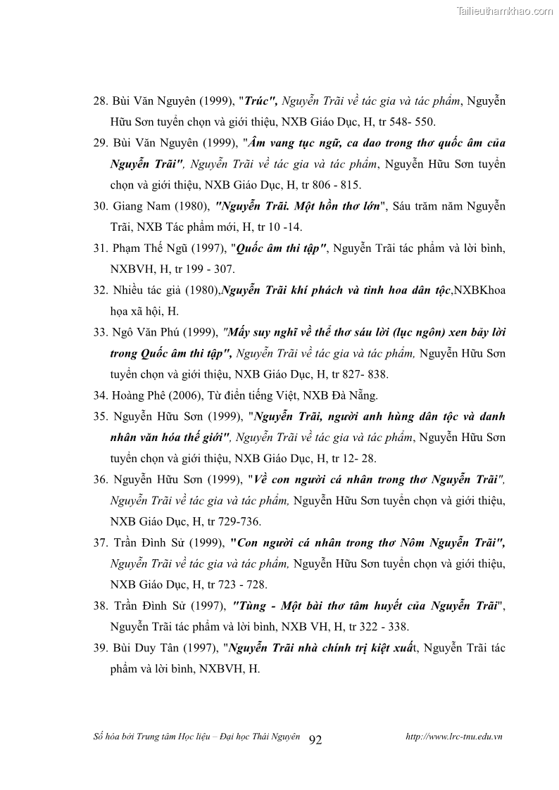 Luận văn thạc sĩ khoa học ngữ văn Tính khẩu ngữ trong thơ Nôm Nguyễn Trãi - 8 Trang 92