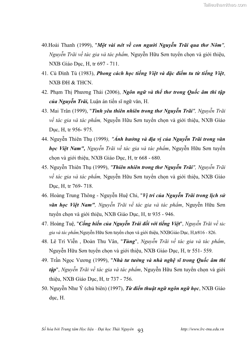Luận văn thạc sĩ khoa học ngữ văn Tính khẩu ngữ trong thơ Nôm Nguyễn Trãi - 8 Trang 93