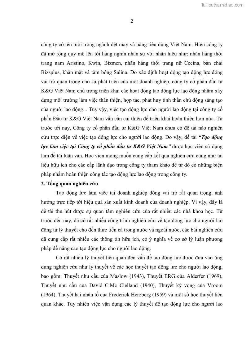 Luận văn thạc sĩ kinh tế Tạo động lực làm việc tại Công ty cổ phần đầu tư K&G Việt Nam - 1 Trang 11