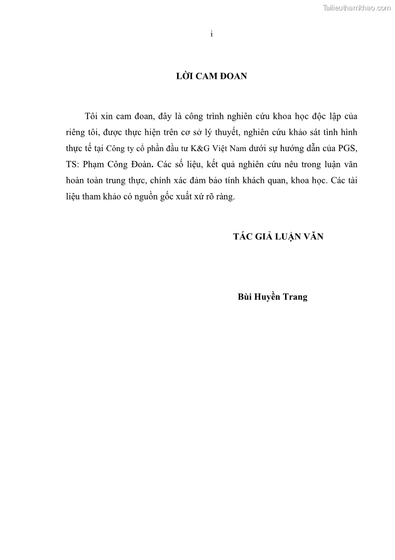 Luận văn thạc sĩ kinh tế Tạo động lực làm việc tại Công ty cổ phần đầu tư K&G Việt Nam - 1 Trang 3