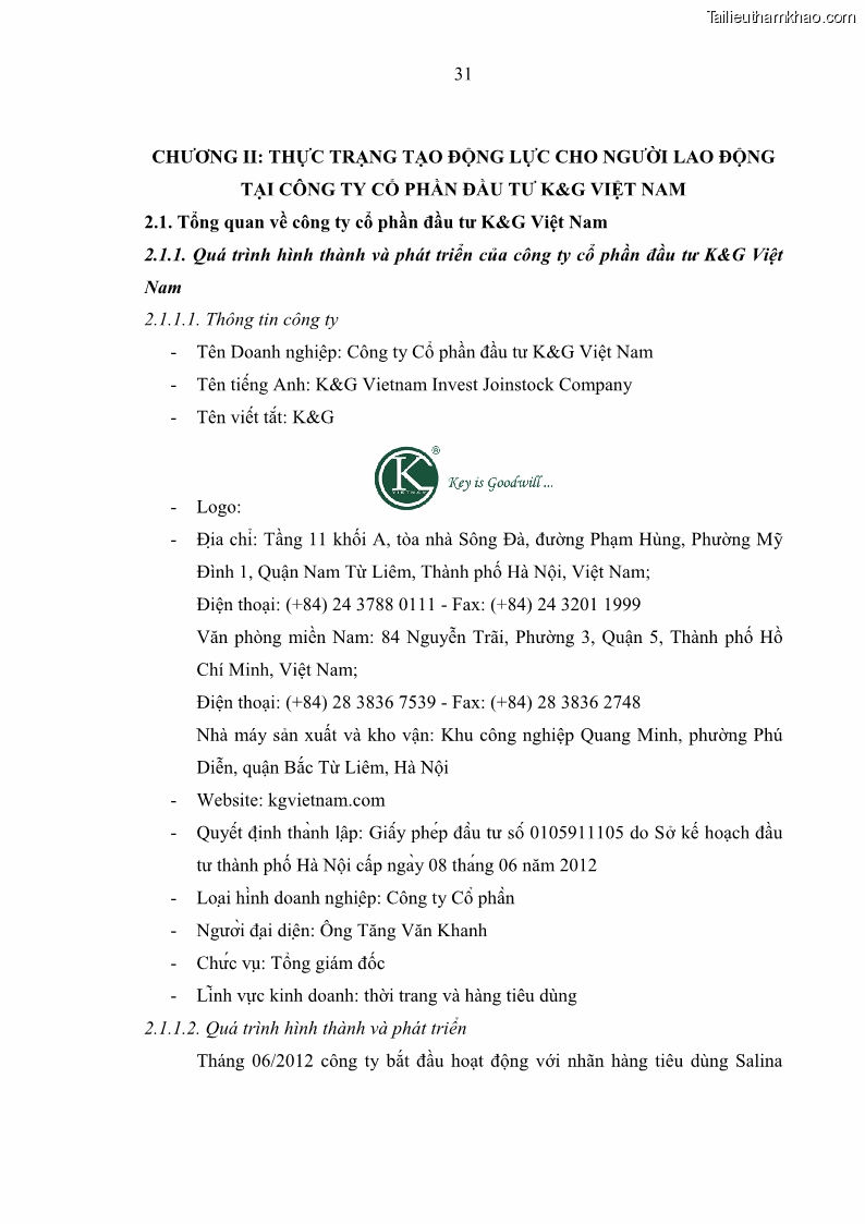 Luận văn thạc sĩ kinh tế Tạo động lực làm việc tại Công ty cổ phần đầu tư K&G Việt Nam - 4 Trang 40